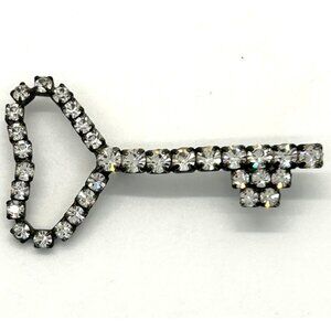 Vintage 1940s Brooch Rhinestone Key To My Heart Pot Metal Brooch WWII Era